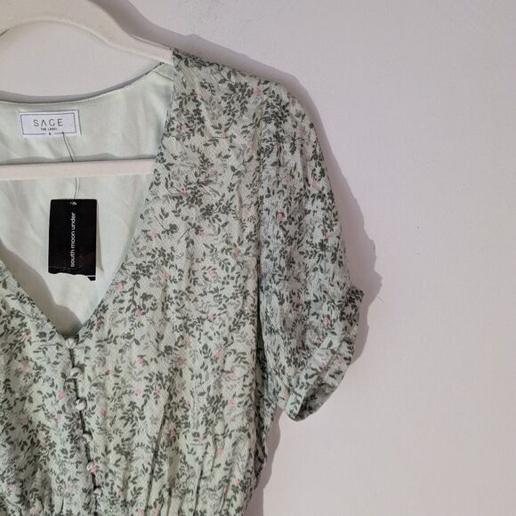Sage The Label Floral Button Down Smocked Blouse Top Women's Size Small NWT - Picture 2 of 4